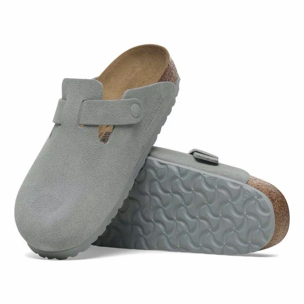 Birkenstock Boston Light Gray Suede Clog Sandals size EU 38